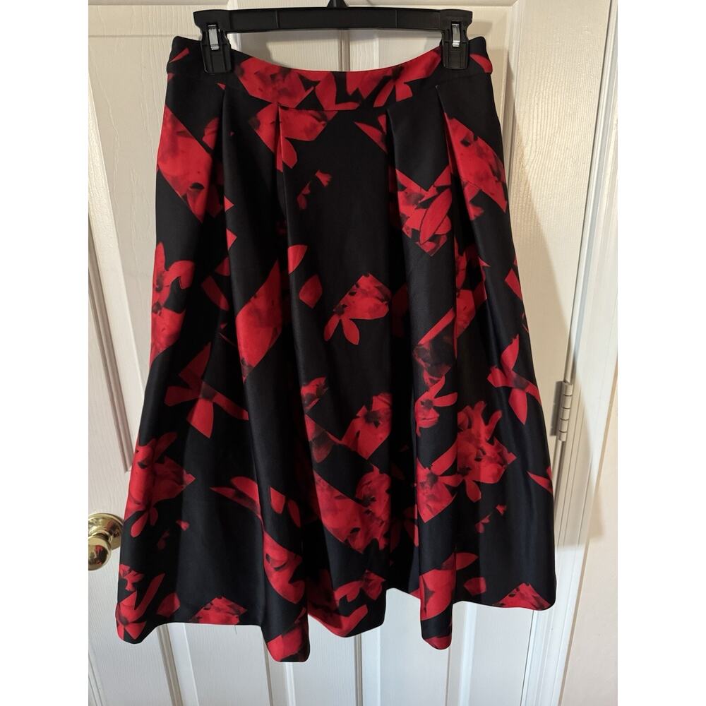 Karl Lagerfeld Black Midi Skirt with Red Floral Print